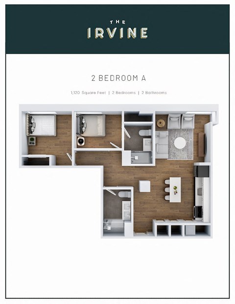 Floor plan for 2 beds, 2 baths, 1120 sqft